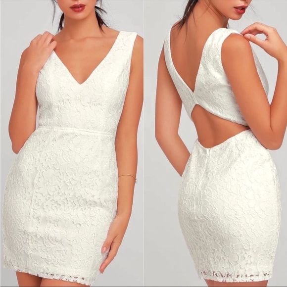 Lulus Dresses & Skirts - Lulu's White Lace V-Neck Cutout Mini Dress